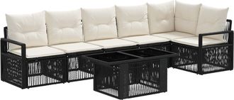 vidaXL Conjunto De Sof&aacute;s De Jard&iacute;n 7 Uds. Negro Y Blanco Crema Vidaxl