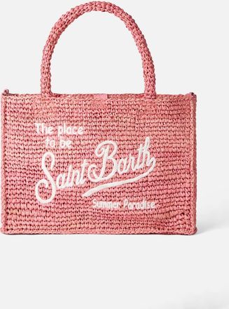 MC2 Saint Barth Colette Pink Raffia Handbag With Saint Barth Embroidery