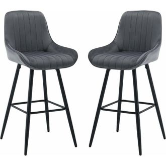 Woltu Woltu - Juego De 2 Taburetes De Bar De Cocina De Terciopelo Con Reposabrazos Tapizado Con Asiento Terciopelo Taburetes Para Cocina Restaurante Pub Gri