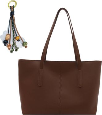 Generic Large Vintage Tote Bags for Women, Vegan Leather Shoulder Bag Laptop Bags, Lightweight Casual Commuting Handbags with Chic Pendant for School Work Tra