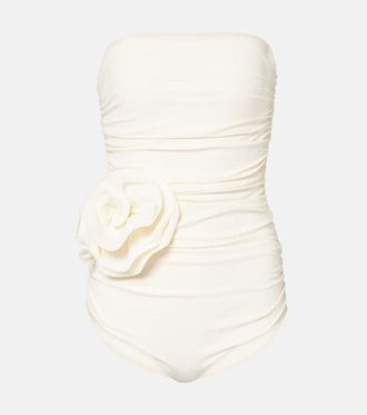 Magda Butrym Floral-appliqué ruched swimsuit