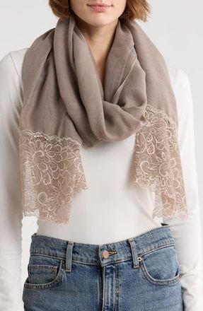 La Fiorentina Lace Embroidery Trim Scarf in Grey at Nordstrom Rack