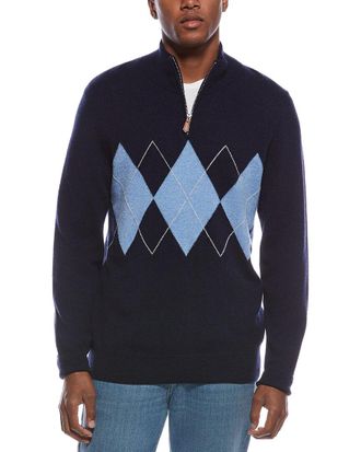 Kier + J Argyle Front Wool & Cashmere-Blend 1/4-Zip Sweater