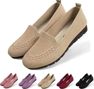Generic Womens Orthopedic Knit Comfort Loafers, Slip Resistant Walking Shoes with Arch Support, Lightweight Breathable Soft Sole Low Top Casual Sneakers (Khak