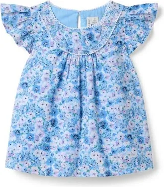 Janie and Jack Floral Flutter Sleeve Top in Blue at Nordstrom, Size 12-18M