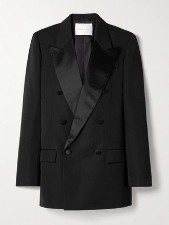 Veronica de Piante Blazer In Lana Grain De Poudre Con Finiture In Raso Evelyn - Nero
