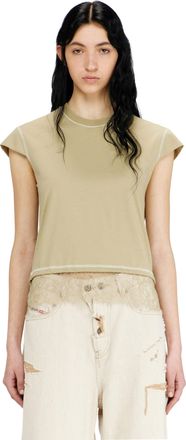 Diesel Jersey t-shirt with lace hem - Tops - Woman - Beige