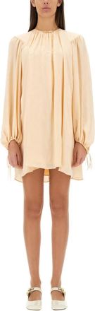 Chlo&eacute; Light Brown Solid Round Neck Mini Dress