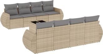 vidaXL Vidaxl - Set De Sof&aacute;s De Jard&iacute;n 9 Pzas Con Cojines Rat&aacute;n Sint&eacute;tico Beige
