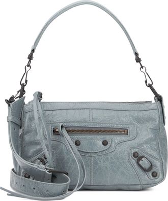 Balenciaga Womens Shoulder Bag Le City Moto Mini Grey Leather Lambskin