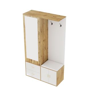 STILVORA Mueble De Entrada Con Espejo, Banco Zapatero Y Armario Zapatero Con Barra Extra&iacute;ble, 2 Ganchos, Moderno, En Tablero Aglomerado, 100&times;38&times;180 Cm, Blanco 