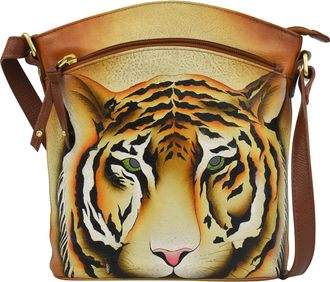 Anuschka Womens Original Hand-Painted Genuine Leather Large Crossbody, Wild Tiger, One Size