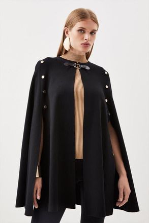 Karen Millen Popper Detail Knit Cape Coat in Black at Nordstrom, Size X-Small