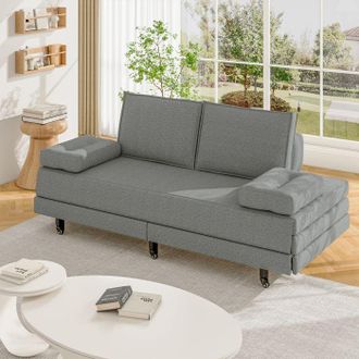 OEM Sof&aacute; Cama 2 Plazas Convertible Gris En Lino 90x200cm Transformable 180x200cm