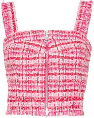 Karl Lagerfeld zip-up boucl&eacute; cropped top - women - Cotton/Polyester/Acrylic/Polyamide/Other fibres/Polyester/Elastane - 42 - Pink