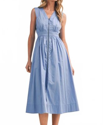Merci Cotton Zipper Front Midi Dress In Cornflower