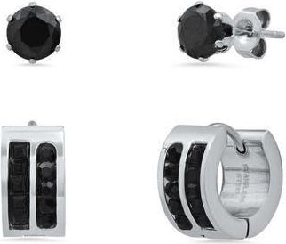 Steeltime Set of 2 Pair Stainless Steel Earrings in Black at Nordstrom Rack