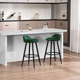 Woltu Woltu 2x Taburete De Bar, Silla De Cocina, Respaldo Alto Con Reposapi&eacute;s, Terciopelo Y Metal, Verde Oscuro