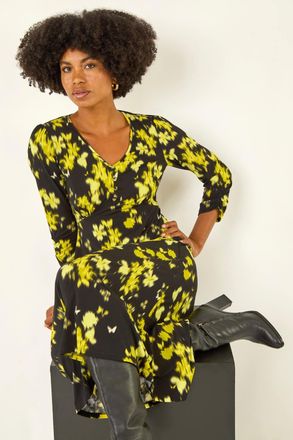 Roman Floral Print Buttoned Midi Dress