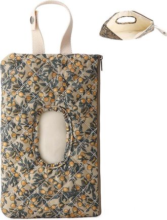 Generic Portable Mommy Bag for Stroller, Refillable Floral Baby Wipe Holder Quilted Wipe Pouch with Lanyard for Casual Travel (Green)