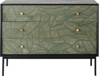 Maisons du monde Cómoda con 3 cajones de mango tallado negro y motivos de hojas 100 cm