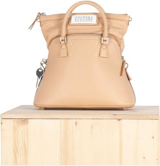Maison Margiela Tassen, Dames, Beige, ONE Size, Leer, Klassieke Mini Beige Leren Tas