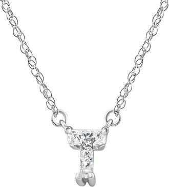 Pompeii3 Diamond T Initial Pendant 18 Necklace 14K White Gold Lab Grown