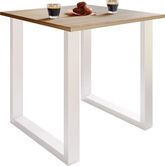 VCM Mesa De Madera Vcm Al. 76 X An. 80 X P. 80 Cmbase S&oacute;lida Y De Alta Calidad Pies De Hierro Mesa De Cocina - Xona U (blanco / Roble Sonoma)