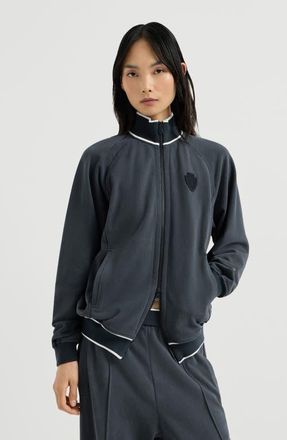 Brunello Cucinelli Cotton smooth French terry sweatshirt with zip and logo in Navy Blue at Nordstrom, Size Xxx-Large