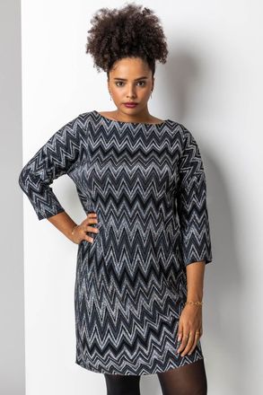 Roman Zig Zag Print Shift Dress