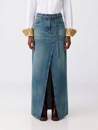 Dries Van Noten High-Waisted Denim Maxi Pencil Skirt with Front Slit