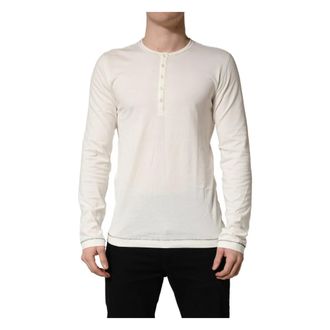 Dolce & Gabbana Long Sleeve Tops, male, White, Size: XL Henley Pullover