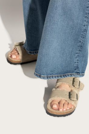 Birkenstock Arizona Shearling Slides, Womens, Beige