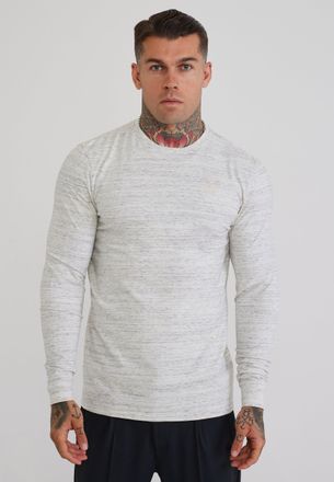 Siksilk Camiseta de Manga Larga Jaspeada Blanca para Hombre XXL