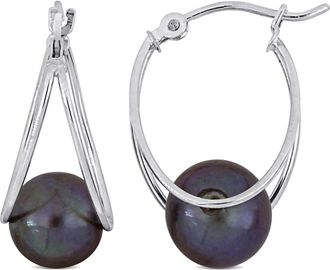 Mimi & Max 8-8.5mm Black Cultured Freshwater Pearl Drop Earrings in 10k White Gold