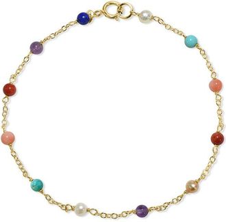 Jewelmak 14K Multi Gemstone & Pearl Bracelet
