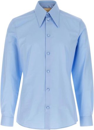 Valentino Garavani Overhemden, Heren, Blauw, L, Katoen, Katoen Poplin Overhemd