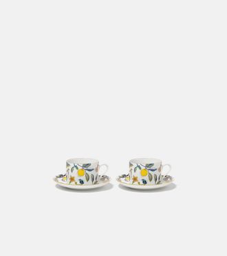 La DoubleJ Borboni White set of 2 porcelain teacups and saucers