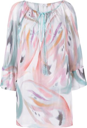 Etro abstract-print boat neck blouse - women - Polyester - 46 - Pink