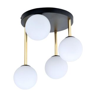 Wonderlamp Plaf&oacute;n de techo negro y dorado con 4 esferas en diferentes alturas