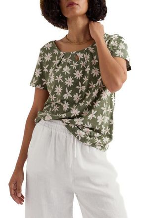 Seasalt Cornwall Appletree Floral Keyhole T-Shirt in Tropic Bloom Cypress at Nordstrom, Size 14 Us