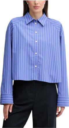 Calvin Klein Jeans Verticaal Gestreepte Boxy Shirt - Dames - Overhemden - Blauw - XS - Katoen - Overhemden
