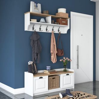 Dmora Mueble De Entrada Orte, 6 Estantes, Perchero, Modular, 120x22x37h Cm Blanco