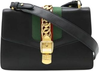 Gucci Pre-owned Cross Body Bags, female, Black, Size: ONE SIZE Pre-owned Leather Cross Body Bag