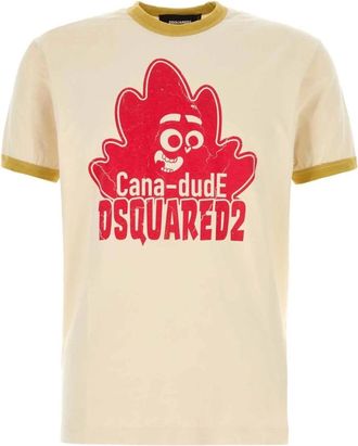 Dsquared2 Mens Cana-dude Logo Milk T-shirt - Brown Cotton - Size X-Large