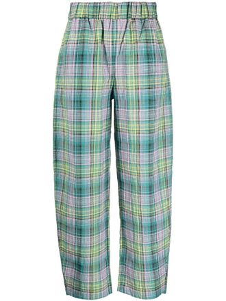 Ganni check-pattern seersucker pants - women - Organic Cotton/Polyamide/Recycled Polyester - 32 - Green