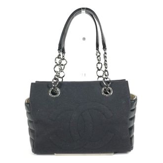 Chanel Chocolate Bar Black Canvas Leather Handbag Shoulder Bag Tote Bag (Pre-Owned)