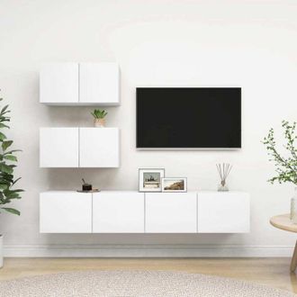 vidaXL vidaXL Set Mobili Porta TV 4 pz Bianco in Legno Multistrato