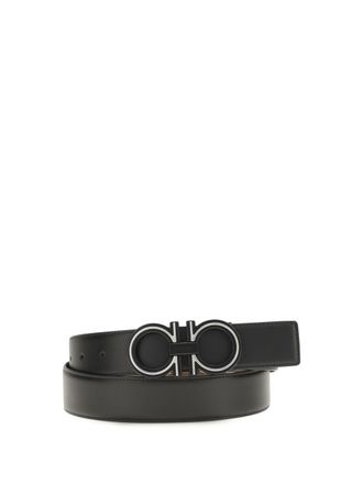 Ferragamo Mens Belt Reversible Leather Patterned Navy Blue Calf