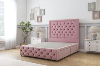 Sloomy Vienna Plush Divan Base 2 Drawers - 54 Headboard & 12 Footboard in Pink | Size: Single
